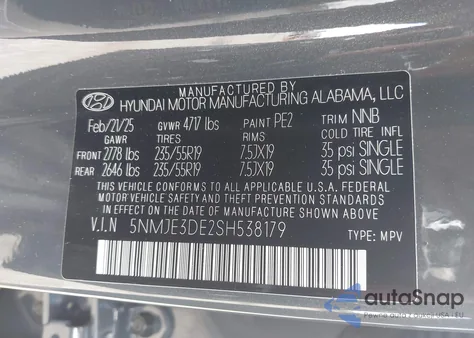 2025 Hyundai Tucson Limited from USA, damaged, VIN 5NMJE3DE2SH538179
